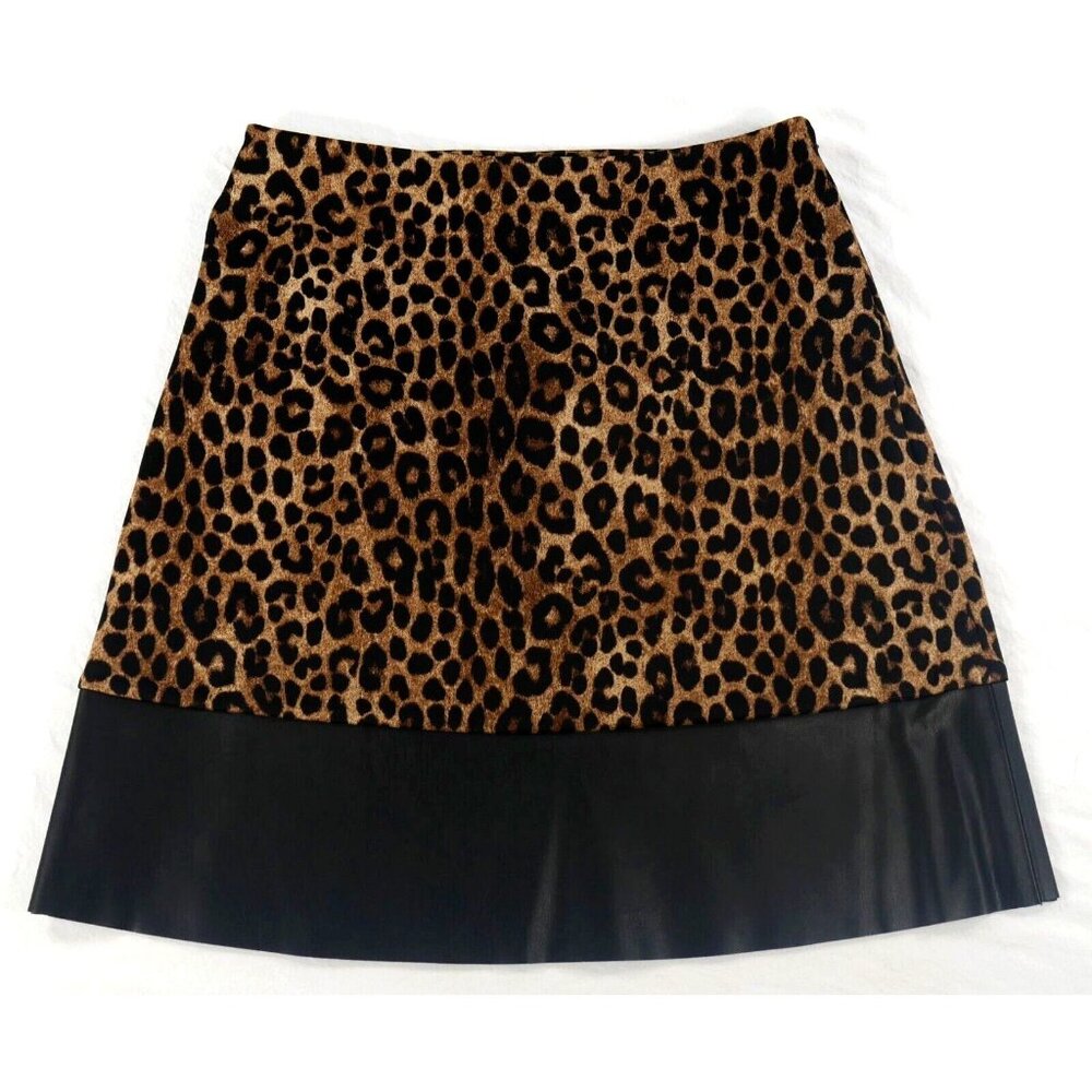 MICHAEL Michael Kors Cheetah Print & Faux Leather A-line Skirt Womens Small New